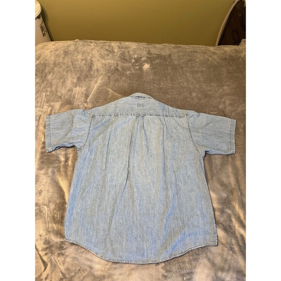 JOHNNY COTTON Mens Large Made in the USA Short Sleeve Button Down Blue Shirt - Picture 7 of 8